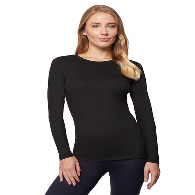 32 Degrees Women's Lightweight Baselayer Crew Top | Long Sleeve | Form Fitting | 4-Way Stretch | Thermal, Black, Large