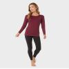 32 Degrees Women's Lightweight Baselayer Crew Top | Long Sleeve | Form Fitting | 4-Way Stretch | Thermal, Maroonish, Large view 2