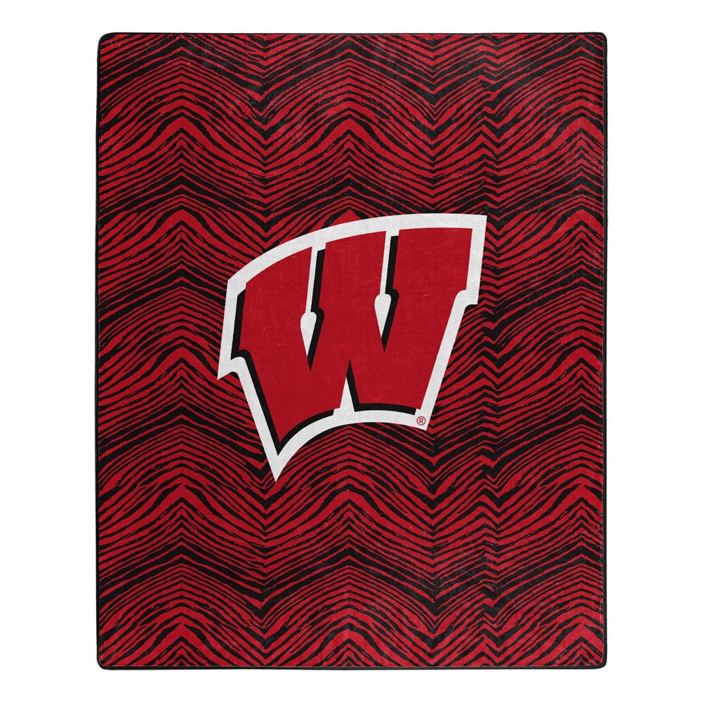 Zubaz by Northwest NCAA Zubified Raschel Throw Blanket 50 X 60, Wisconsin Badgers