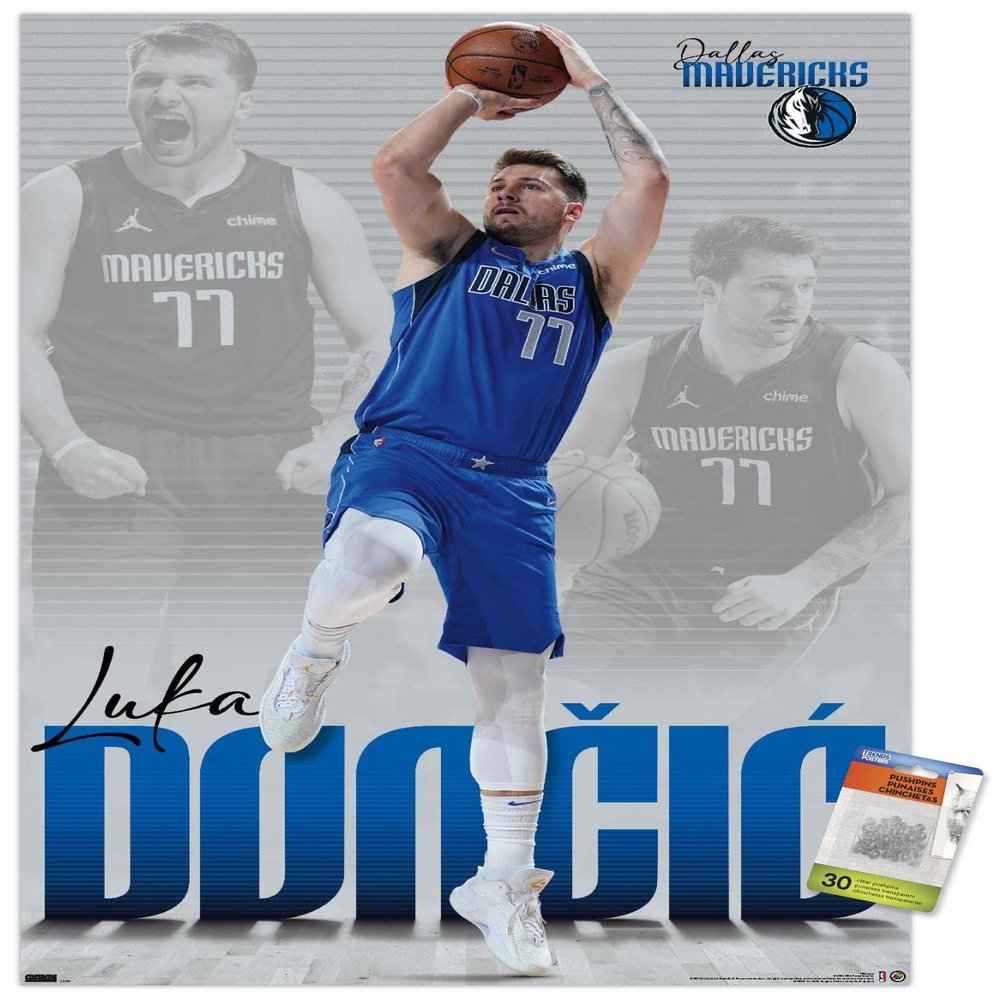 Trends International NBA Dallas Mavericks - Luka Doncic 22 Wall Poster, 22.375" x 34", Premium Poster & Push Pin Bundle