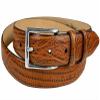 Adam Silver Men's Genuine Italian Calfskin Leather Dress Belt 1-1/8"(30mm) Wide Polished Buckle (Lizard Tan, 48) view 1