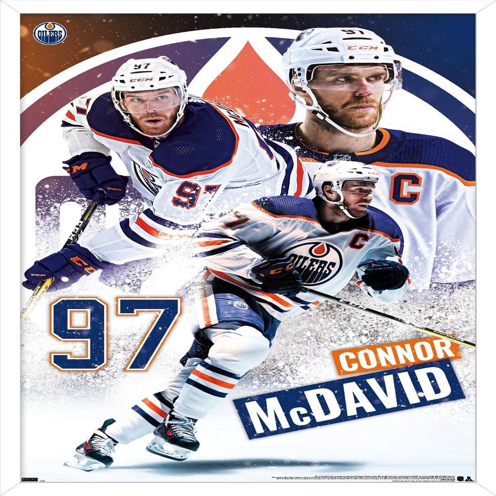 Trends International NHL Edmonton Oilers - Connor McDavid 22 Wall Poster, 14.725" x 22.375", White Framed Version