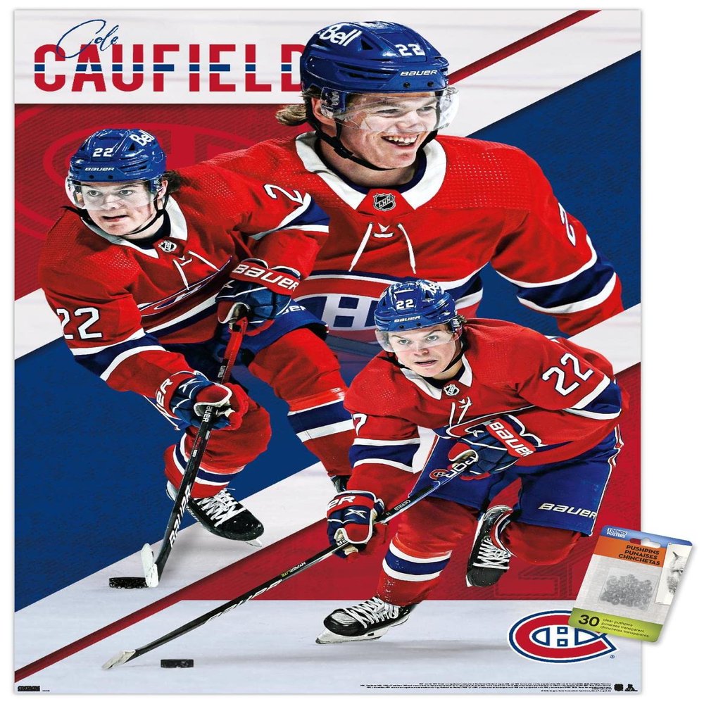 Trends International NHL Montreal Canadiens - Cole Caufield 22 Wall Poster, 22.375" x 34", Premium Poster & Push Pin Bundle