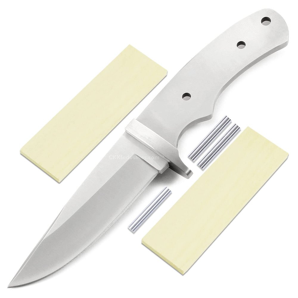EZSMITH Drop Point Hunter - Full Tang - DIY Blade Kit w/Yellowheart Scales