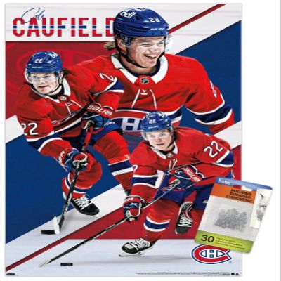Trends International NHL Montreal Canadiens - Cole Caufield 22 Wall Poster, 14.725" x 22.375", Premium Poster & Push Pin Bundle