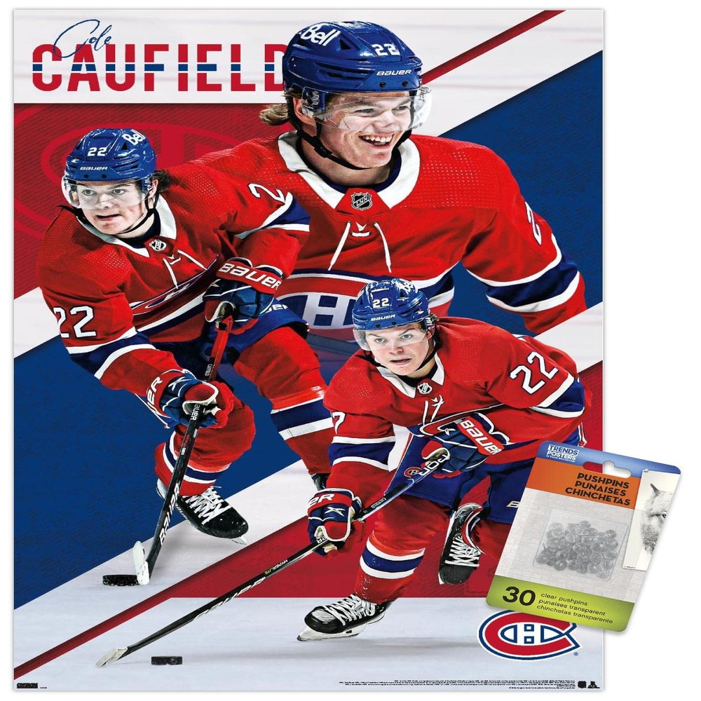 Trends International NHL Montreal Canadiens - Cole Caufield 22 Wall Poster, 14.725" x 22.375", Premium Poster & Push Pin Bundle