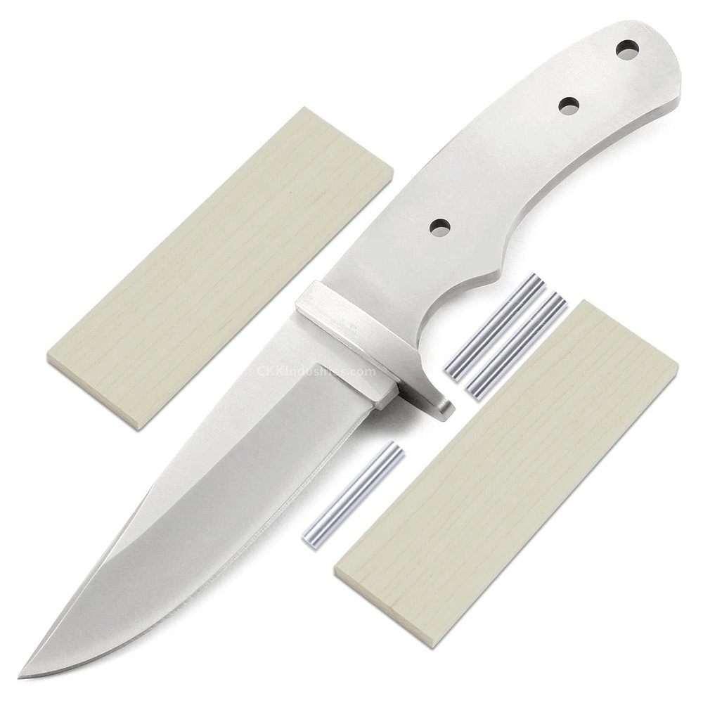 EZSMITH Drop Point Hunter - Full Tang - DIY Blade Kit w/Curly Maple Scales