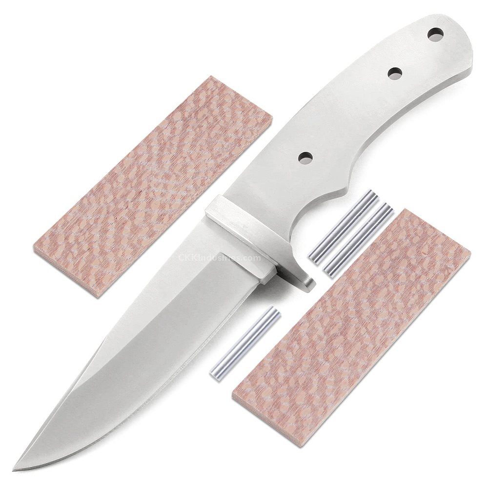 EZSMITH Drop Point Hunter - Full Tang - DIY Blade Kit w/Lacewood Scales