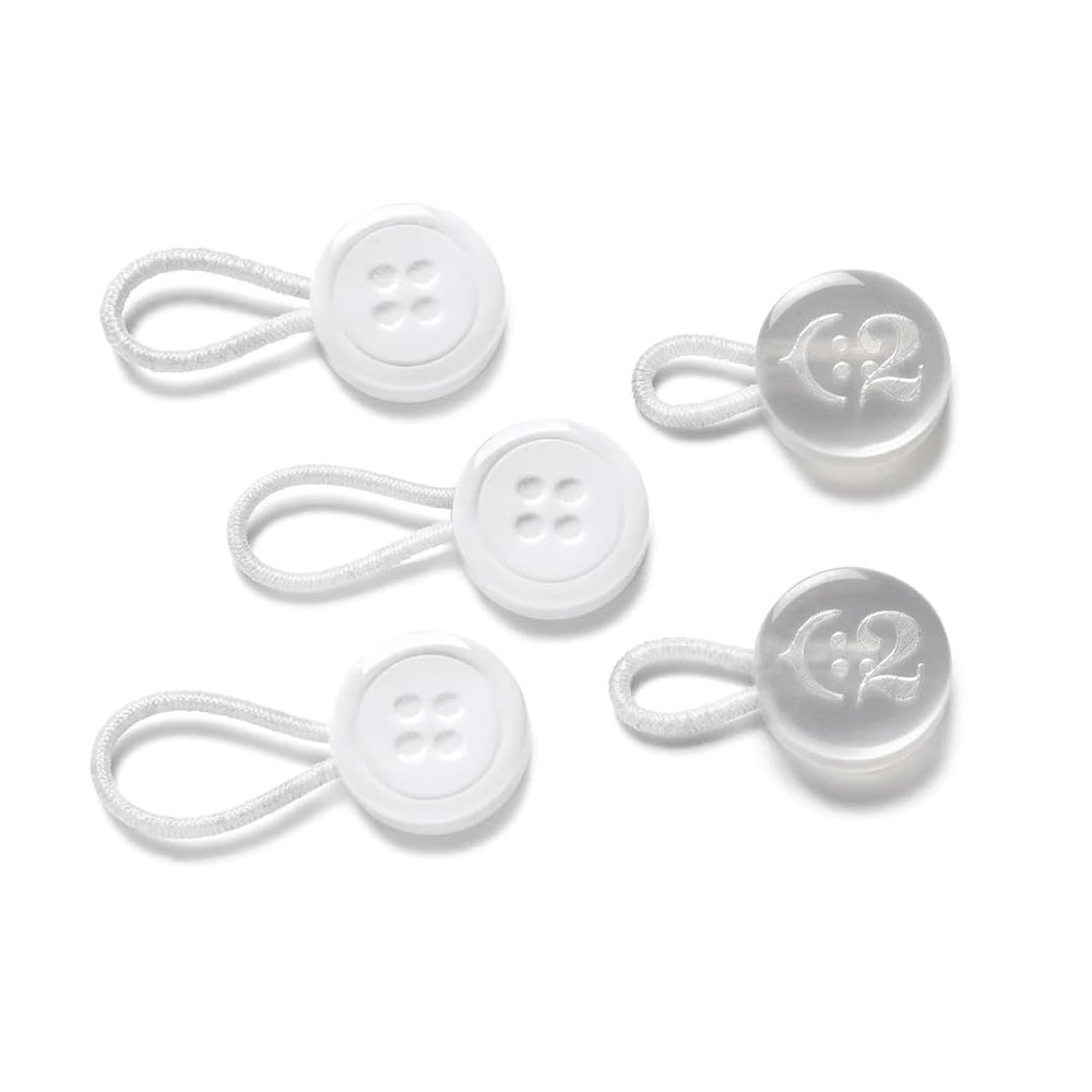 C2 Soft Elastic Shirt Collar Extenders for Mens Shirts - 5 Pack Neck Extender for Dress Shirts - Non-Metal Button Expanders for Dress Shirts - Neck Relief Tight Collars - White and Clear