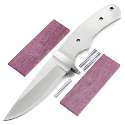 EZSMITH Drop Point Hunter - Full Tang - DIY Blade Kit w/Purpleheart Scales