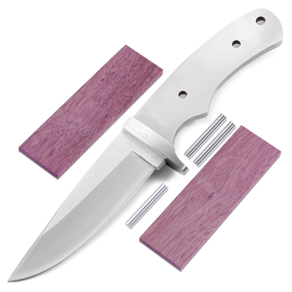 EZSMITH Drop Point Hunter - Full Tang - DIY Blade Kit w/Purpleheart Scales