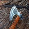 Viking Axe, Handmade Hatchet, Camping Hatchet, Tomahawk, Bearded Axe, Damascus Steel Head with Leather Sheath view 2