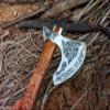 Viking Axe, Handmade Hatchet, Camping Hatchet, Tomahawk, Bearded Axe, Damascus Steel Head with Leather Sheath view 3