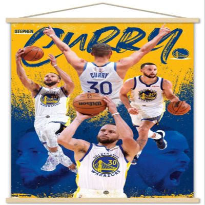 Trends International NBA Golden State Warriors - Stephen Curry 22 Wall Poster, 22.375" x 34", Premium Print and Beechwood Hanger Bundle