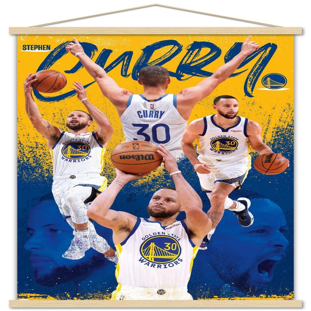 Trends International NBA Golden State Warriors - Stephen Curry 22 Wall Poster, 22.375" x 34", Premium Print and Beechwood Hanger Bundle