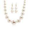 Fuqimanman2020 Chunky Large Simulated Pearl Choker Necklace Drop Dangle Earrings Crystal Bib Big Round Beaded Strand Multicolor Costume Statement Wedding Jewelry Set for Women Brides-Beige view 1