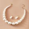 Fuqimanman2020 Chunky Large Simulated Pearl Choker Necklace Drop Dangle Earrings Crystal Bib Big Round Beaded Strand Multicolor Costume Statement Wedding Jewelry Set for Women Brides-Beige view 2