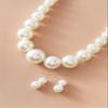 Fuqimanman2020 Chunky Large Simulated Pearl Choker Necklace Drop Dangle Earrings Crystal Bib Big Round Beaded Strand Multicolor Costume Statement Wedding Jewelry Set for Women Brides-Beige view 3