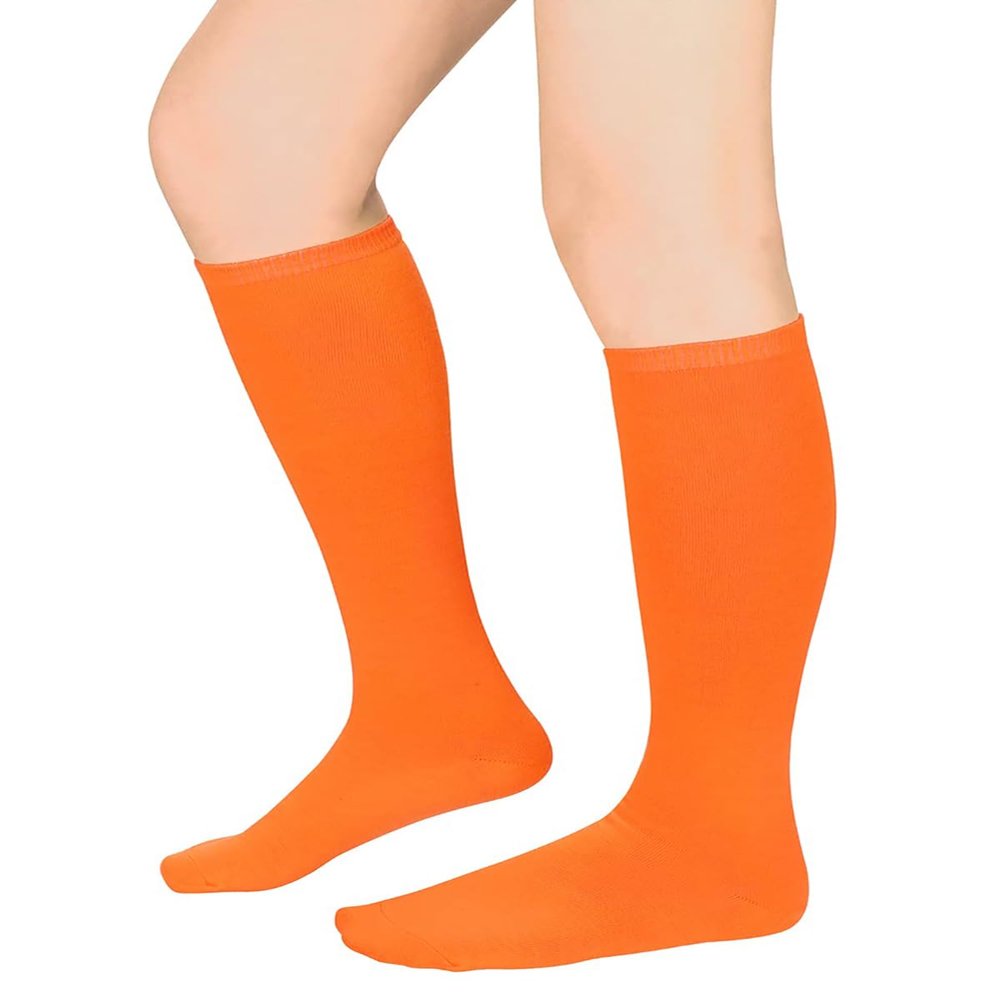 Century Star Orange Knee High Socks - Long Thin Athletic Thigh High Halloween Socks for Women