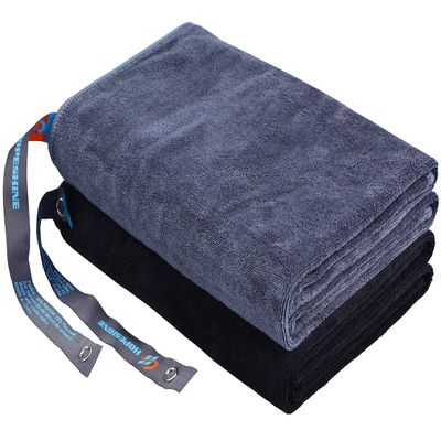 HOPESHINE Gym Towels for Men 20inch X 40inch Women Sweat Large Working Out Microfiber Sports Fast Drying Absorbent Compact Camping, Hiking, Backpacking, Yoga, Travel, Exercise 2-Pack Black+Grey