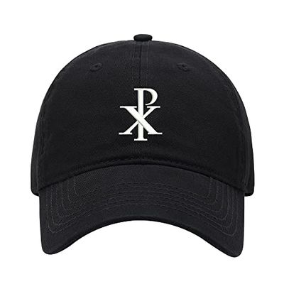 Baseball Cap Men Chi Rho Embroidered Washed Cotton Dad Hat Baseball Caps (Black,7 5/8)