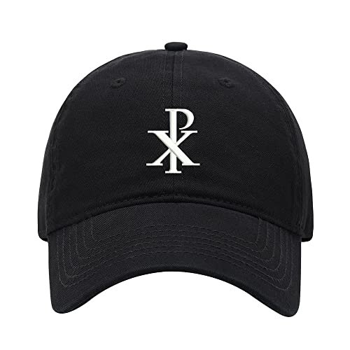 Baseball Cap Men Chi Rho Embroidered Washed Cotton Dad Hat Baseball Caps (Black,7 5/8)
