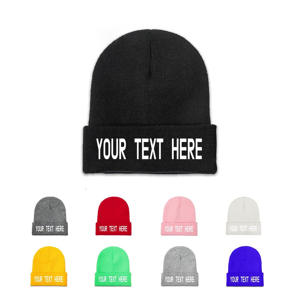 Custom Knitted Beanie Hat Add Your Imag Text Logo Personalized Skull Cap Winter Warm Cap for Men Women Black