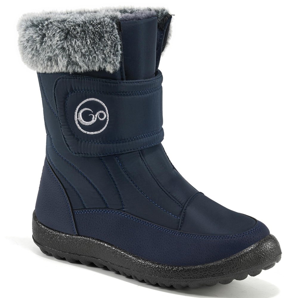 HARENCE Girls Boys Snow Boots: Comfortable Warm Fur Lined Toddler Winter Boot Hook Loop Outdoor Waterproof Slip on Boots for Kids