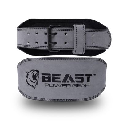 Beast Power Gear Weight Lifting Belt - 4 Genuine Leather For Lower Back Support Bodybuilding Squat Deadlift Cross Strength Training Weightlifting Gym Belt For Men Women (Gray 6", Small 24" - 29")