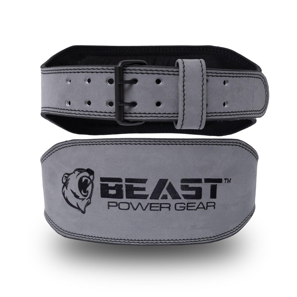 Beast Power Gear Weight Lifting Belt - 4 Genuine Leather For Lower Back Support Bodybuilding Squat Deadlift Cross Strength Training Weightlifting Gym Belt For Men Women (Gray 6", Small 24" - 29")