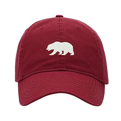 Baseball Cap Men Bear California Embroidered Washed Cotton Dad Hat Baseball Caps (Red,7 5/8)