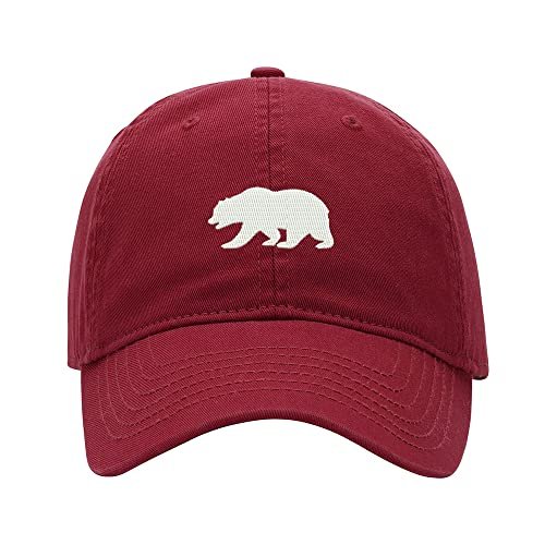Baseball Cap Men Bear California Embroidered Washed Cotton Dad Hat Baseball Caps (Red,7 5/8)