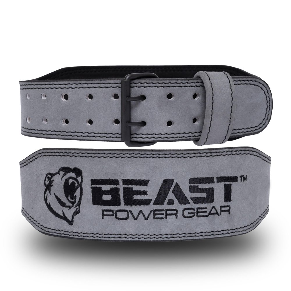 Beast Power Gear Weight Lifting Belt - 4 Genuine Leather For Lower Back Support Bodybuilding Squat Deadlift Cross Strength Training Weightlifting Gym Belt For Men Women (Gray 4", Small 24" - 29")