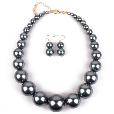 Fuqimanman2020 Chunky Large Simulated Pearl Choker Necklace Drop Dangle Earrings Crystal Bib Big Round Beaded Strand Multicolor Costume Statement Wedding Jewelry Set for Women Brides-Grey