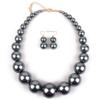 Fuqimanman2020 Chunky Large Simulated Pearl Choker Necklace Drop Dangle Earrings Crystal Bib Big Round Beaded Strand Multicolor Costume Statement Wedding Jewelry Set for Women Brides-Grey view 1