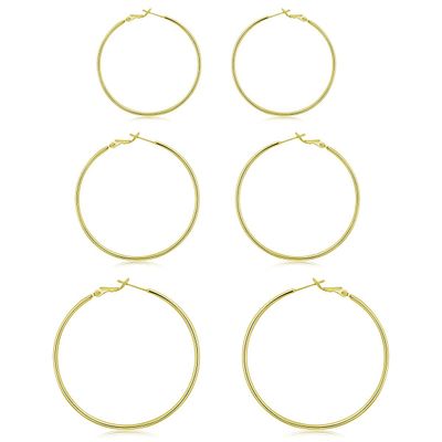 14K Gold Plated Hoop Earrings, 3 Pairs 925 Sterling Silver Big Hoop Earrings Set For Women 20 30 40MM