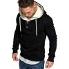 Maiyifu-GJ Men's Solid Color Sport Fleece Hoodie Casual Long Sleeve Henley Sweatshirt Slim Hooded Pullover With Kanga Pocket (Black,3X-Large) view 3