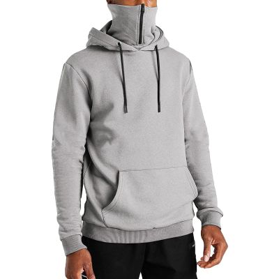 Men's Solid Color Sport Fleece Hoodie Casual Long Sleeve Fishing Sweatshirt Fall Winter Hooded Pullover with Mask (Light Grey,XX-Large)