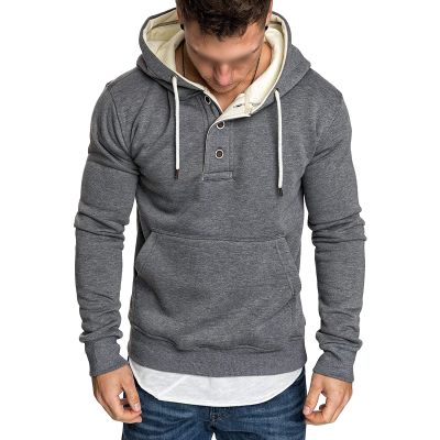 Maiyifu-GJ Men's Solid Color Sport Fleece Hoodie Casual Long Sleeve Henley Sweatshirt Slim Hooded Pullover with Kanga Pocket (Dark Grey,XX-Large)