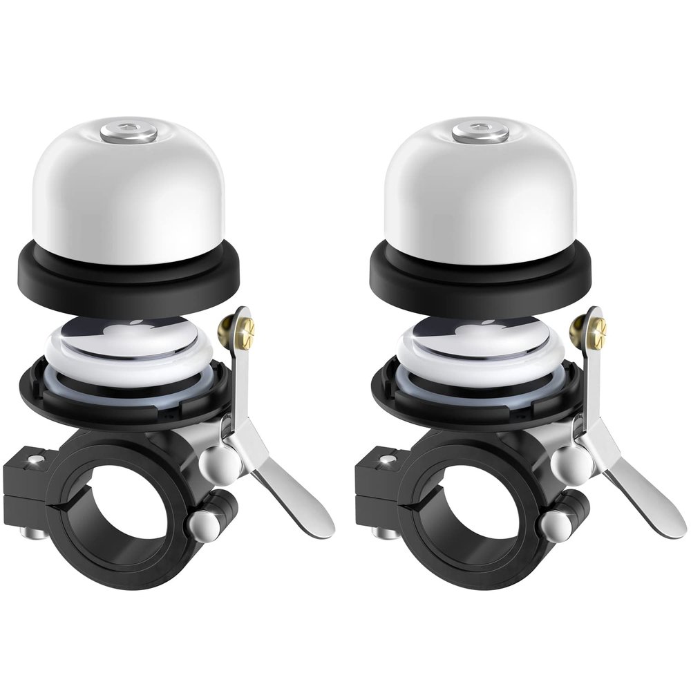 Bicycle Bell for Apple AirTag, Stouchi AirTag Bike Mount GPS Tracker Waterproof Classic Brass Holder Hides Air Tag Under Bike Bell Anti-Theft Fits 0.87 to 1 Inch Bicycle Handlebars White