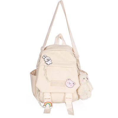 Eagerrich Cute Mini Backpack with Cute Pin Accessories Plush Pendant for School (White)