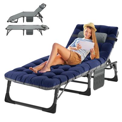 ABORON 5 Positions Camping Cots for Adults,Outdoor Folding Sleeping Cot/Mat,Folding Chaise Lounge Chair with Pillow,Portable Reclining Chair for Beach Lawn Camping Pool,Sunbathing Chairs