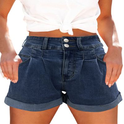 Hilltichu Womens Relaxed Fit Casual High Waist Pocketed Denim Shorts (Denim-Blue,XX-Large,Adult,Female,US,Alpha,XX-Large,Regular,Regular)