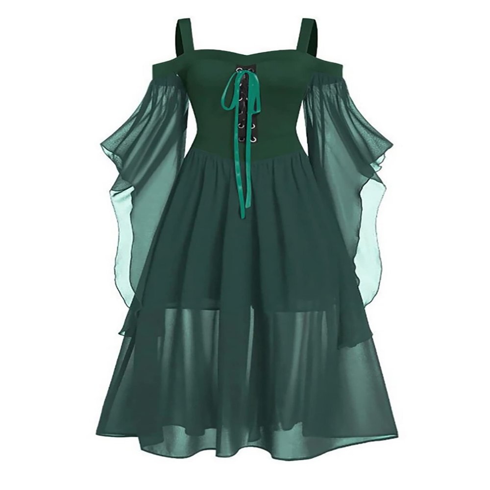 Alvivi Women Medieval Dress Renaissance Gothic Steampunk Ball Gown Victorian Halloween Cosplay Costume Green Large