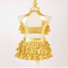 Loloda Girls Shiny Backless Latin Jazz Salsa Ballet Dance Dress Kids Crop Top with Tassel Tutu Skirt Dancewear Costume Gold 13-14 Years view 4