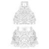 Loloda Girls Shiny Backless Latin Jazz Salsa Ballet Dance Dress Kids Crop Top with Tassel Tutu Skirt Dancewear Costume Silver 13-14 Years view 1