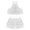 Loloda Girls Shiny Backless Latin Jazz Salsa Ballet Dance Dress Kids Crop Top with Tassel Tutu Skirt Dancewear Costume Silver 13-14 Years view 3