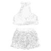 Loloda Girls Shiny Backless Latin Jazz Salsa Ballet Dance Dress Kids Crop Top with Tassel Tutu Skirt Dancewear Costume Silver 13-14 Years view 4