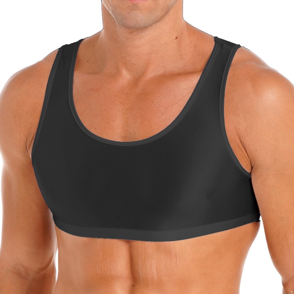 FEESHOW Mens Glossy Vest Tank Tops Vest Workout Yoga Bra Bodybuilding Compression Tee Shirt Black X-Large