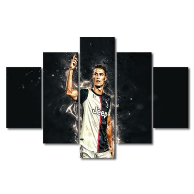 5 Piece Inspirational Wall Art Canvas Art Sports Themed Cristiano Ronaldo Artwork Paintings Contemporary Home Bedroom Decor Canvas CR7 Wall Art Poster Stretched and Framed Ready to Hang 60x32 in